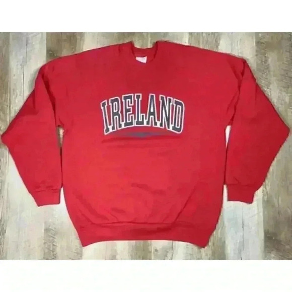 Vtg Screen Stars Ireland Sweatshirt Adult Large Red Crewneck Pullover 90s Retro - Picture 2 of 7